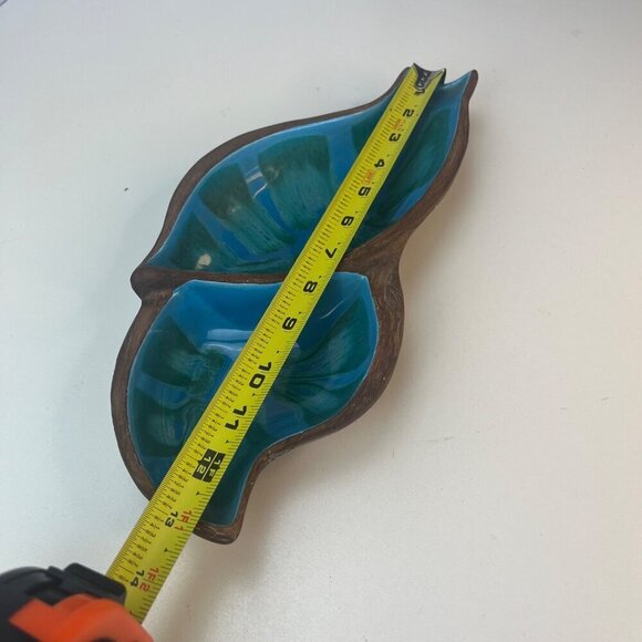 California Pottery Nut Candy Dish MCM Vintage Mod Art Deco Blue and Green USA 60 - Picture 10 of 11